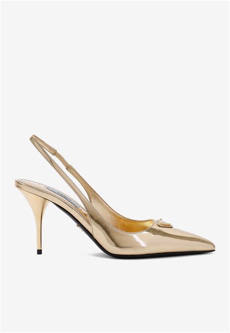 white prada sling back|Prada metallic leather slingback pumps.